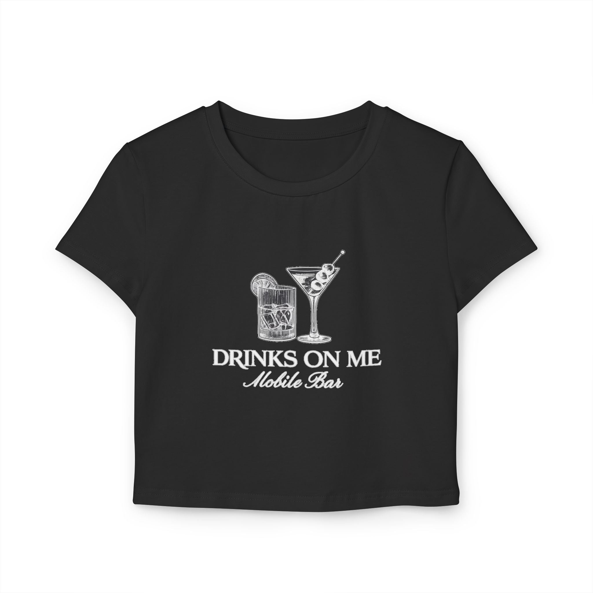 Drinks On Me Mobile Bar-Women's Baby Tee | WHITE LOGO