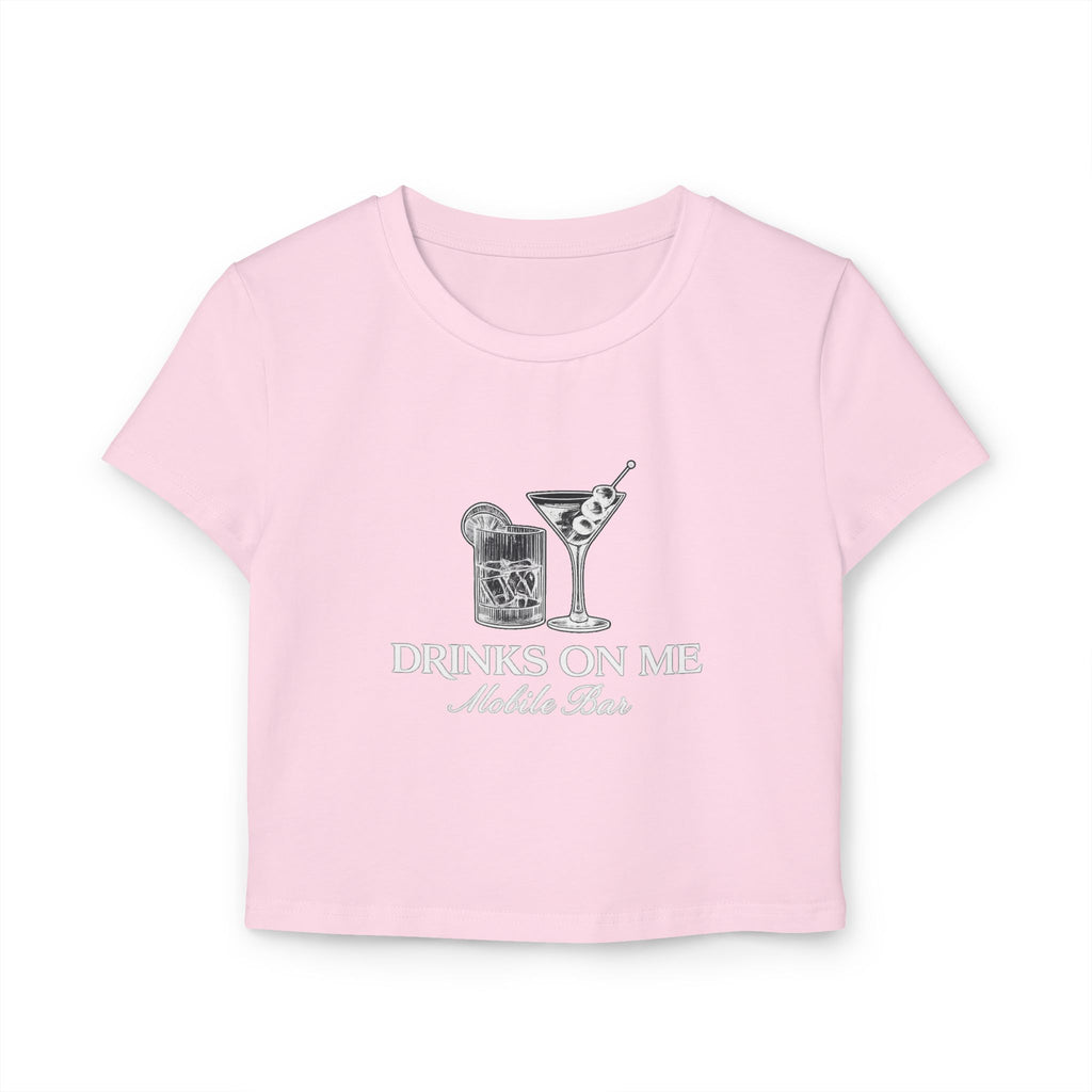 Drinks On Me Mobile Bar-Women's Baby Tee | WHITE LOGO