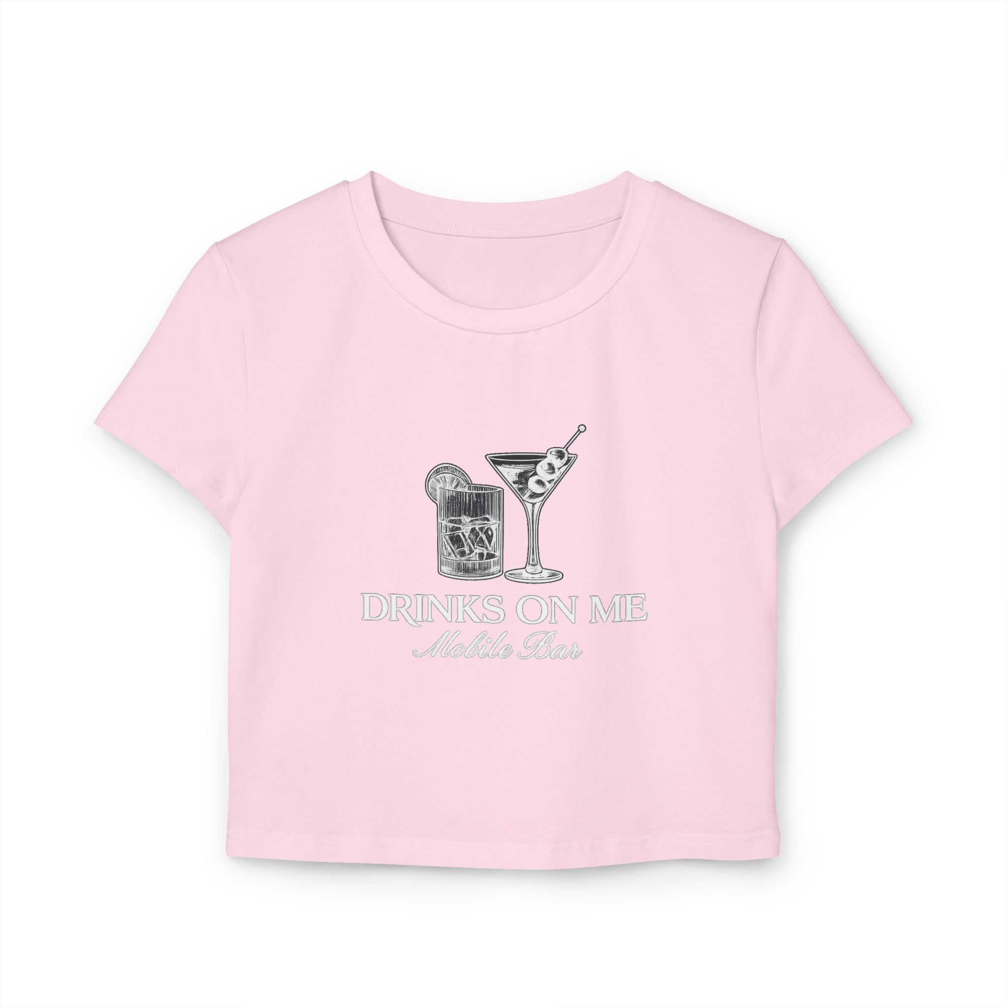 Drinks On Me Mobile Bar-Women's Baby Tee | WHITE LOGO