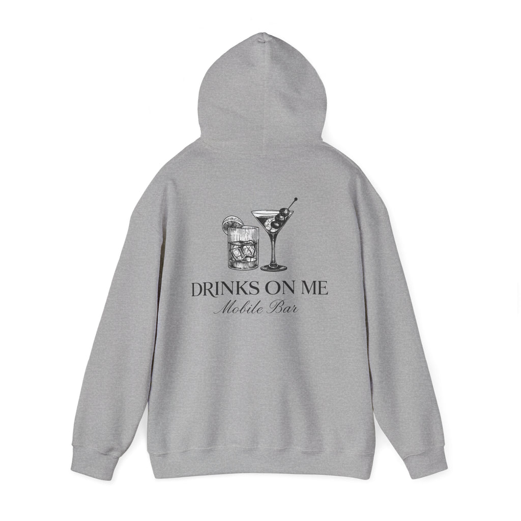 Drinks On Me Mobile Bar Hooded Sweatshirt | BLACK LOGO