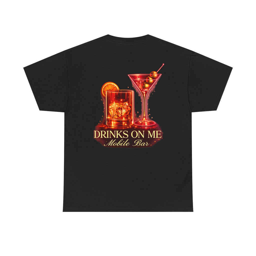 Drinks On Me Special Edition T-Shirt | Premium Bartender Tee | Fire & Gold Logo Back Print | Unisex Heavy Cotton