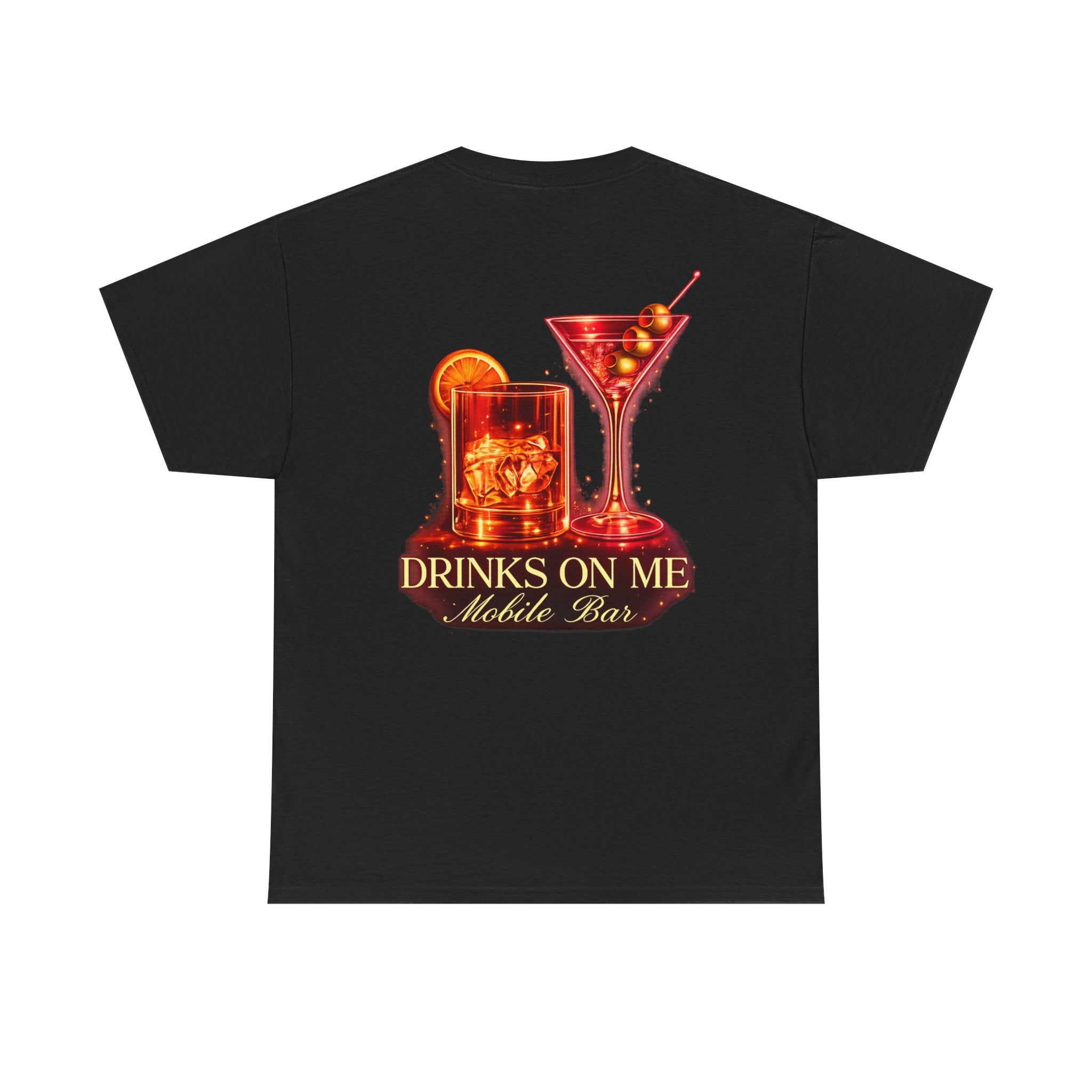Drinks On Me Special Edition T-Shirt | Premium Bartender Tee | Fire & Gold Logo Back Print | Unisex Heavy Cotton