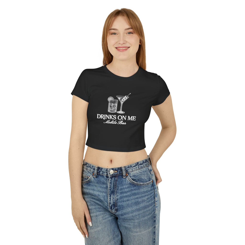 Drinks On Me Mobile Bar-Women's Baby Tee | WHITE LOGO