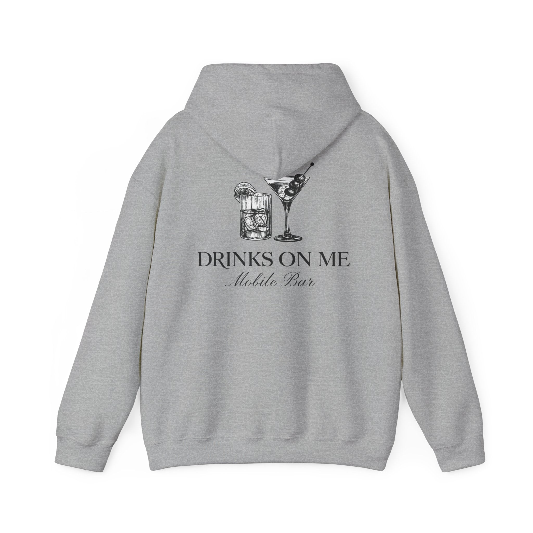 Drinks On Me Mobile Bar Hooded Sweatshirt | BLACK LOGO