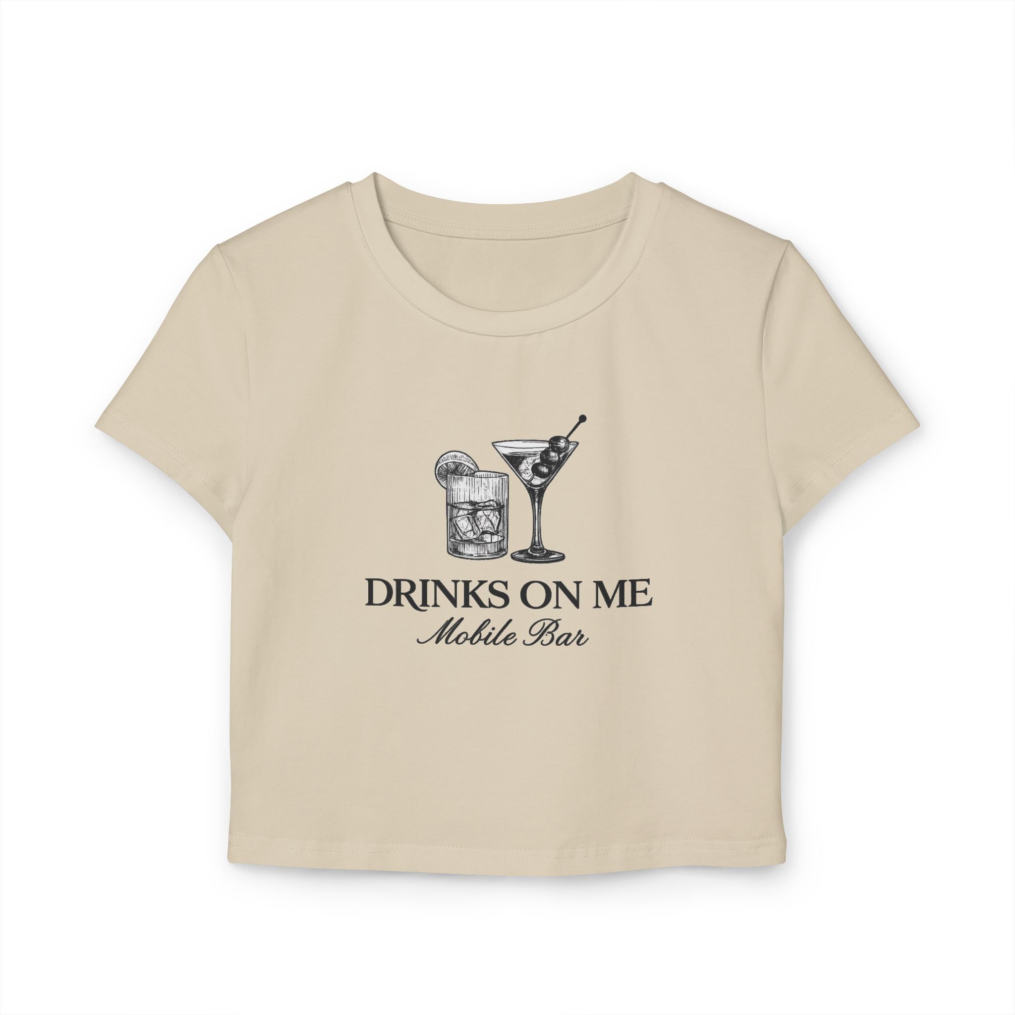 Drinks On Me Mobile Bar-Women's Baby Tee | BLACK LOGO