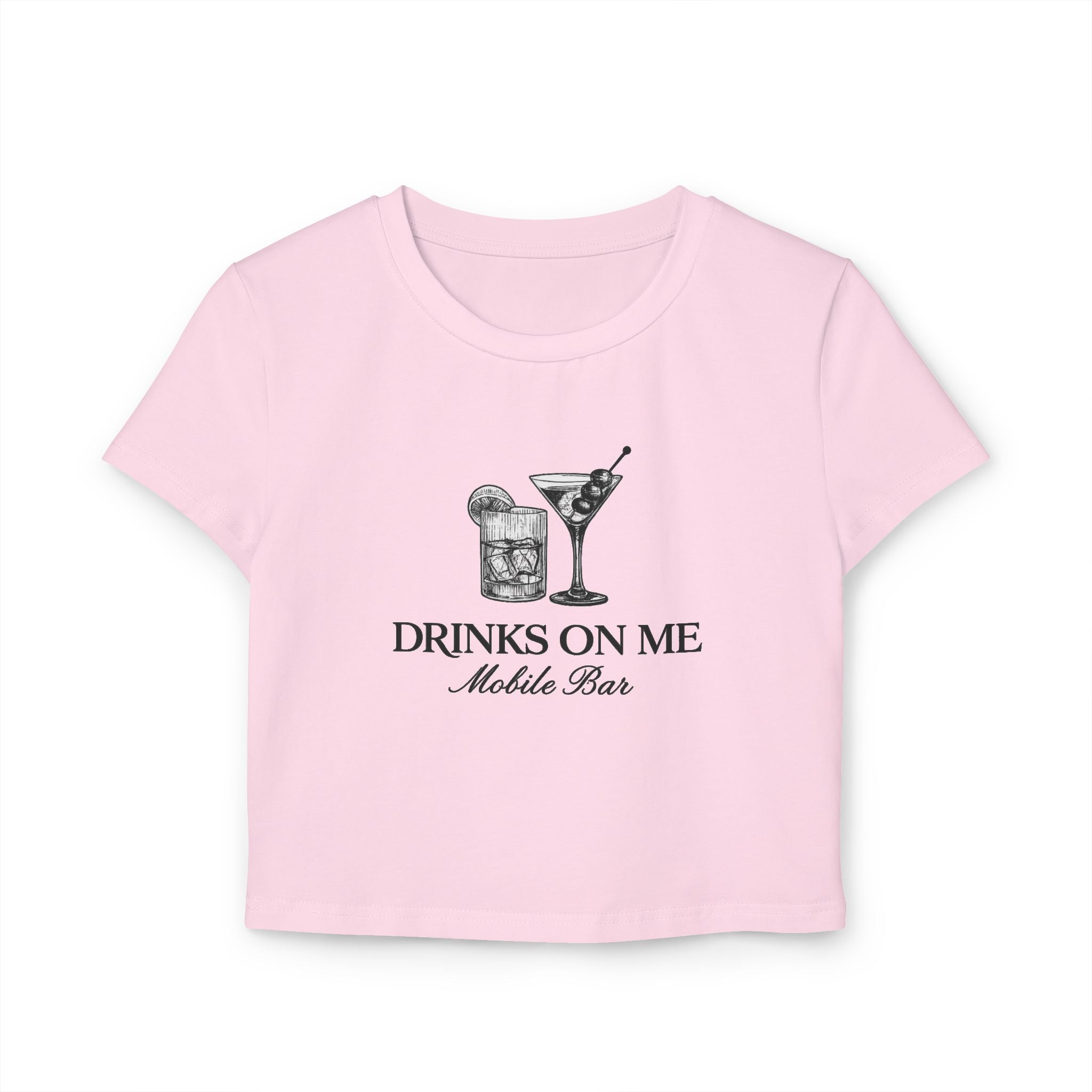 Drinks On Me Mobile Bar-Women's Baby Tee | BLACK LOGO