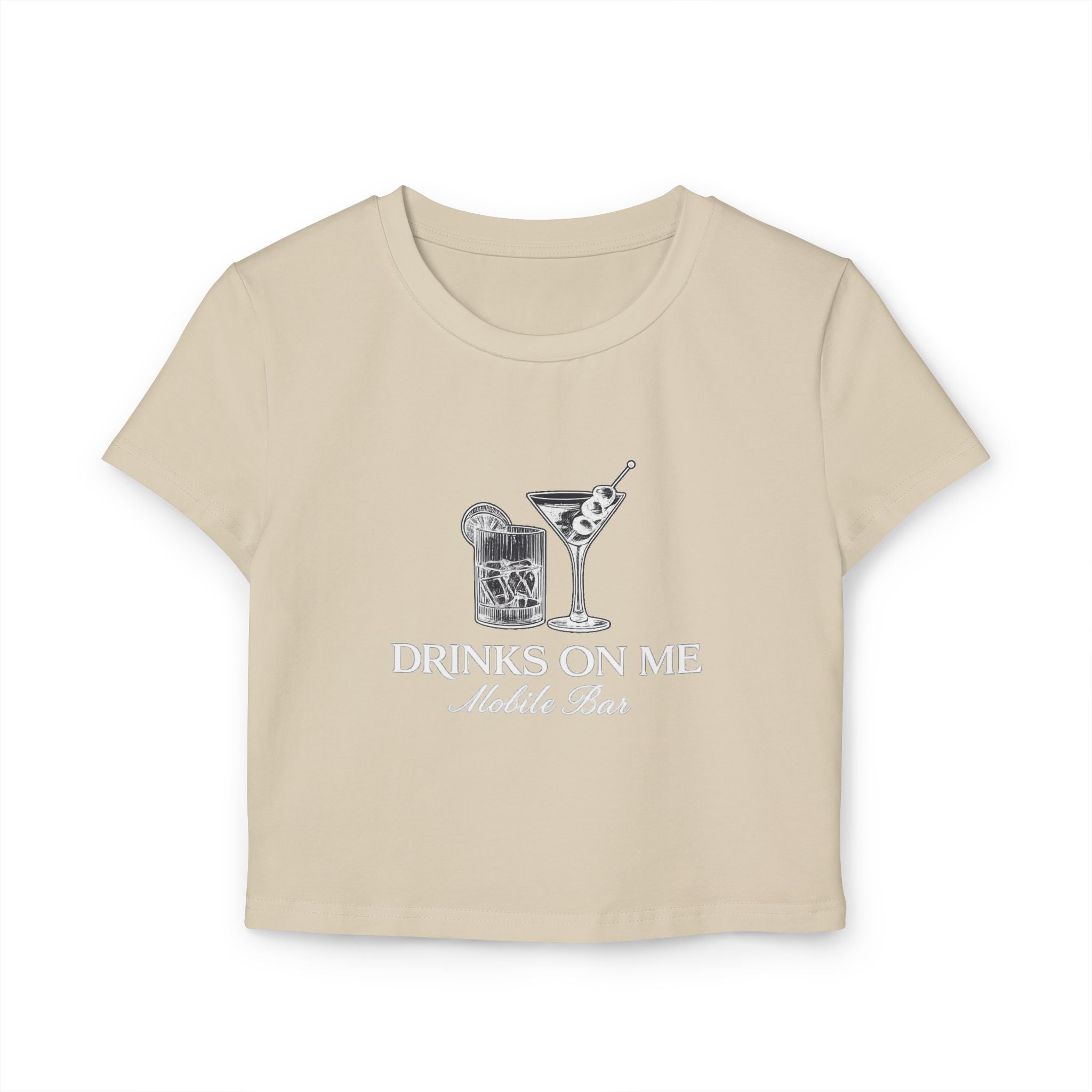 Drinks On Me Mobile Bar-Women's Baby Tee | WHITE LOGO